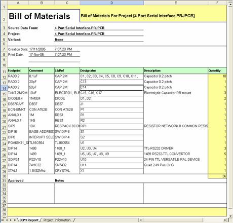 build of materials excel template